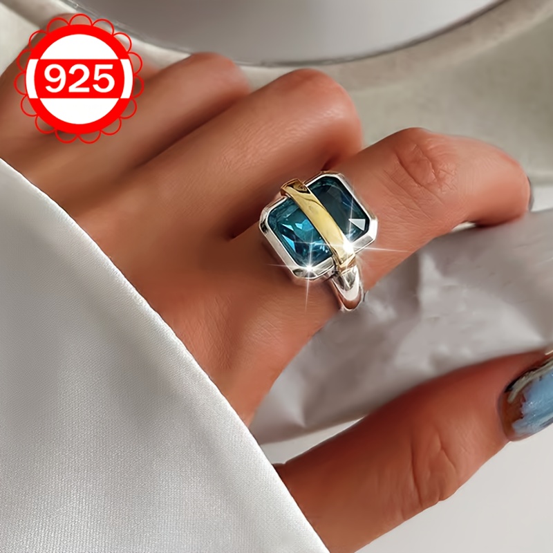 925 Silver Geometric Square Ring
